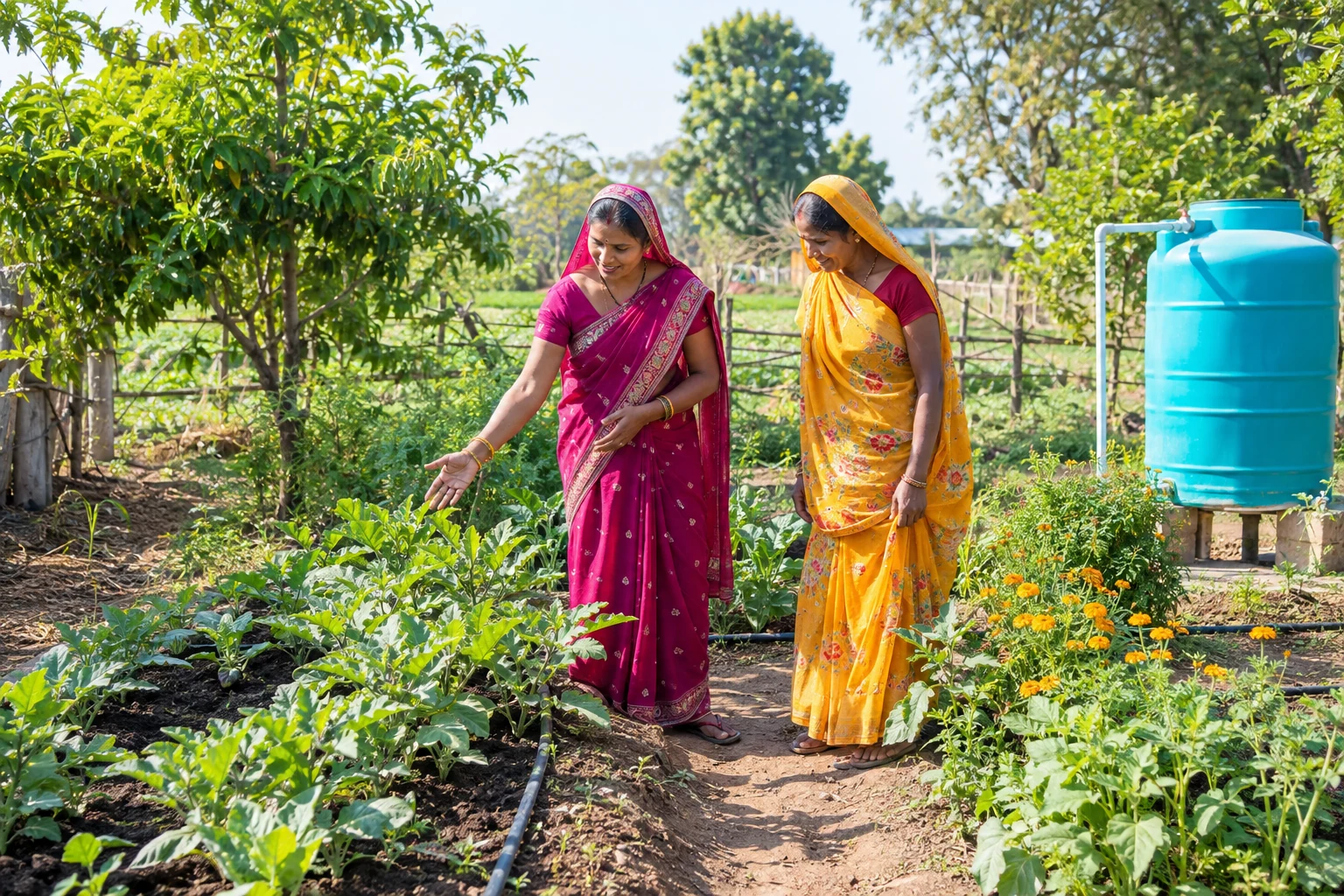 Illustrative photo of women discussing a vegetable bed