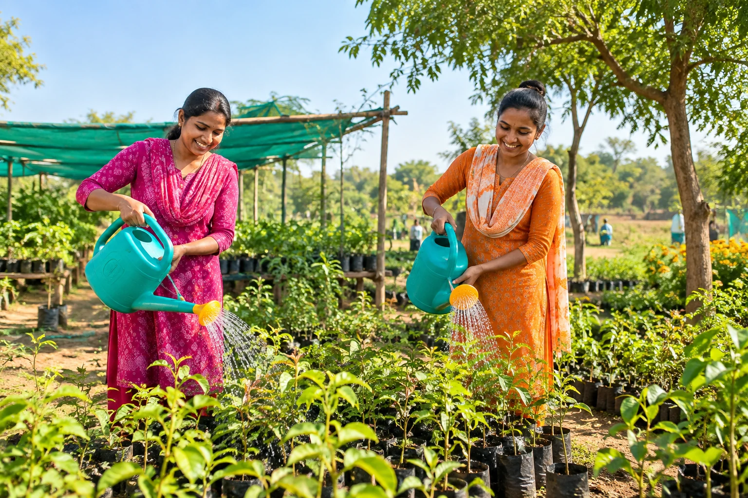 Illustrative photo of women watering native saplings
