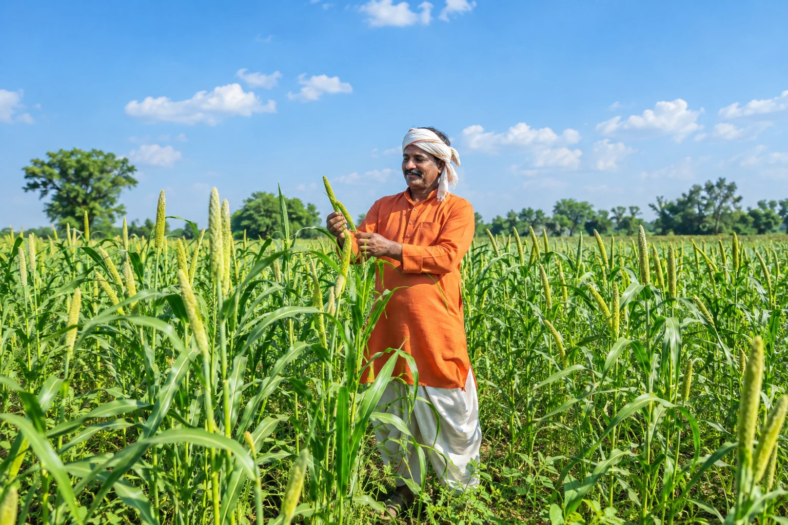 Illustrative photo of a farmer inspecting a millet crop